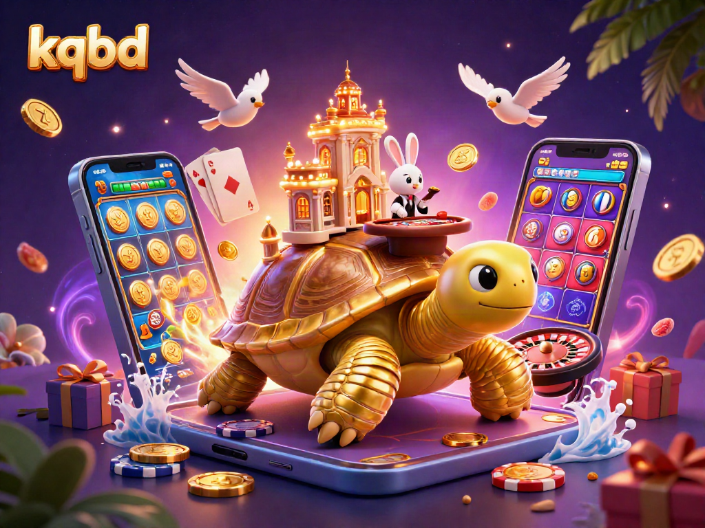 Engage with kqbd's vibrant gaming adventure featuring a golden tortoise casino scene