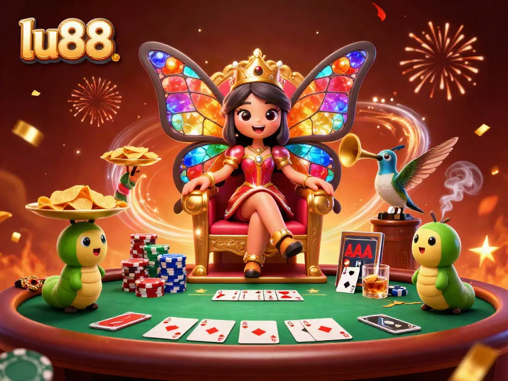 Experience the excitement of lu88 with magical casino elements and a stunning butterfly queen.