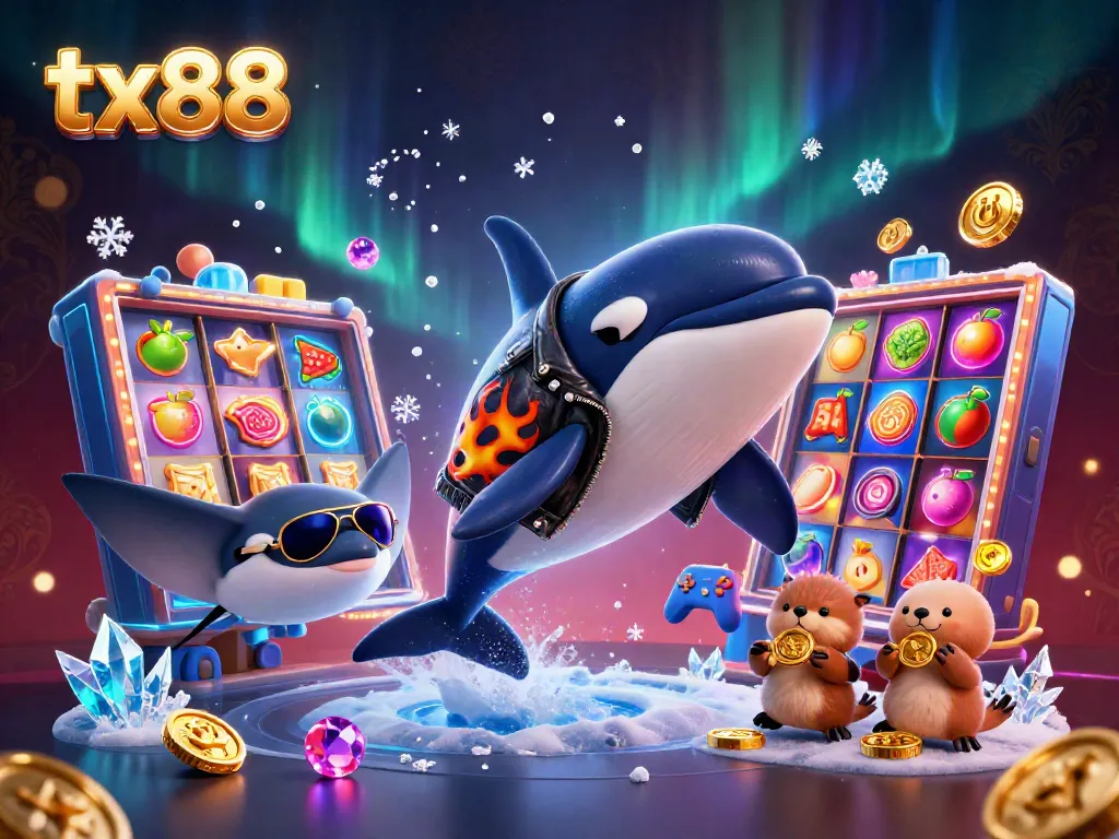 Experience the thrill of gaming with tx88 as playful sea creatures showcase golden coins in this exciting casino scene.