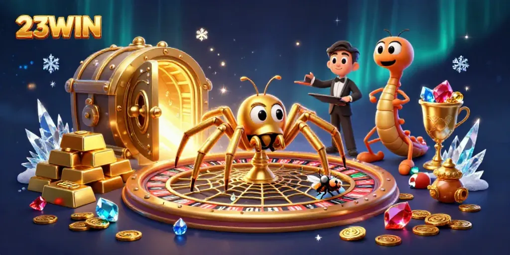 Engage in thrilling bets with the 23WIN golden spider web roulette scene.