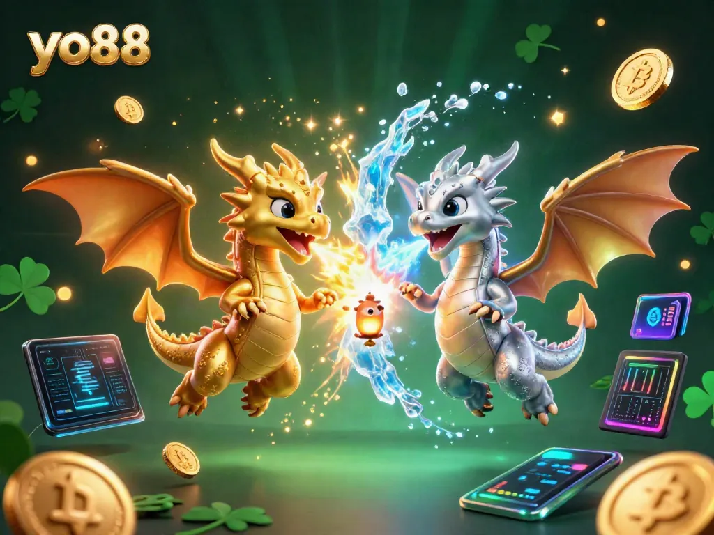 Join the thrilling arena of yo88 with 3D dragons amidst cryptocurrency excitement and vibrant game dynamics.