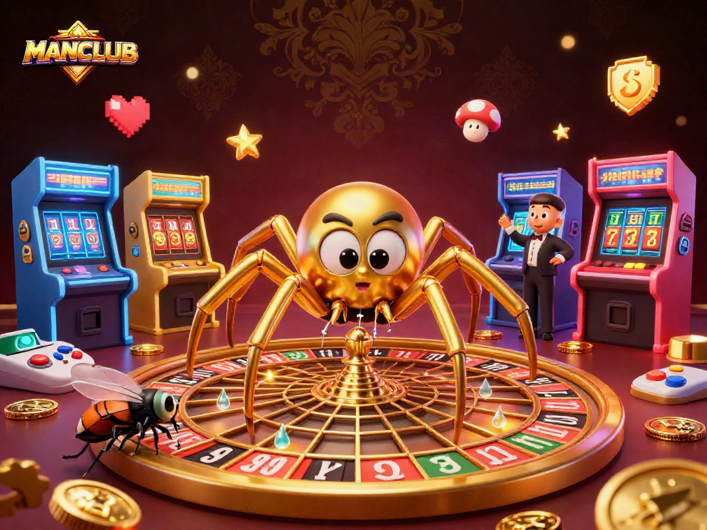 Place bets at the MANCLUB roulette wheel with the golden spider and centipede croupier.