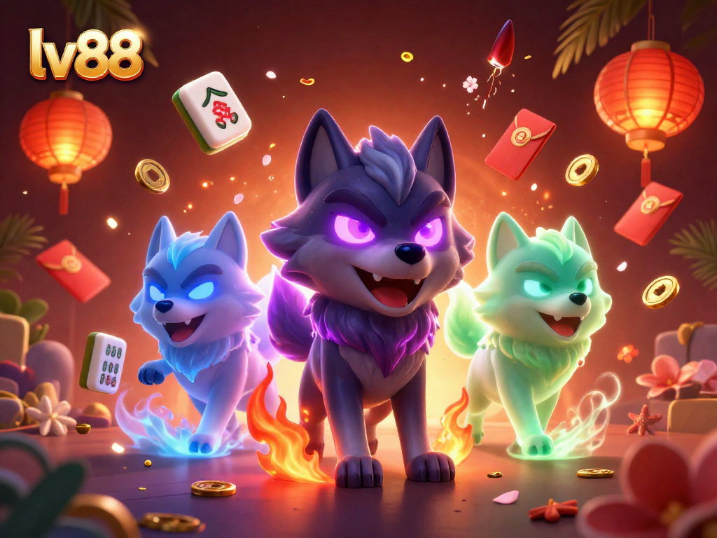 Engage with lv88's captivating casino experience featuring mystical wolves and festive game elements.