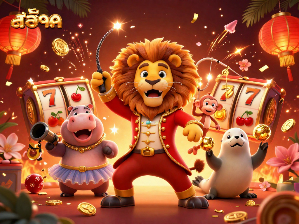 Experience excitement in สล็อต with animated characters and dynamic game elements in a lively casino scene.