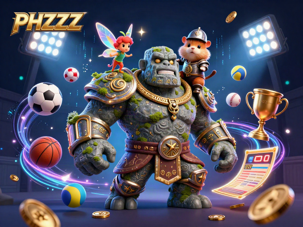 Engage in exciting sports betting with PHZZZ featuring dynamic characters and elements in a vibrant illustration.