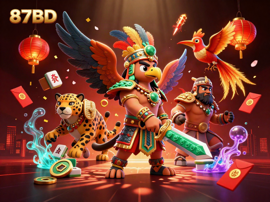 Experience vibrant gameplay action with 87BD, featuring Aztec warriors and casino elements.
