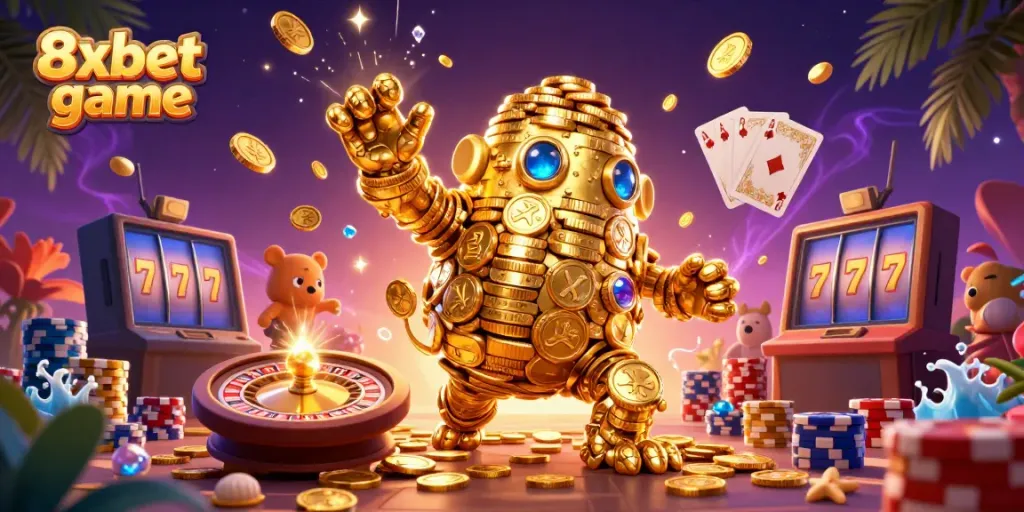 Experience the excitement of winning jackpots and rewards in 8xbet game, featuring vibrant visual elements.