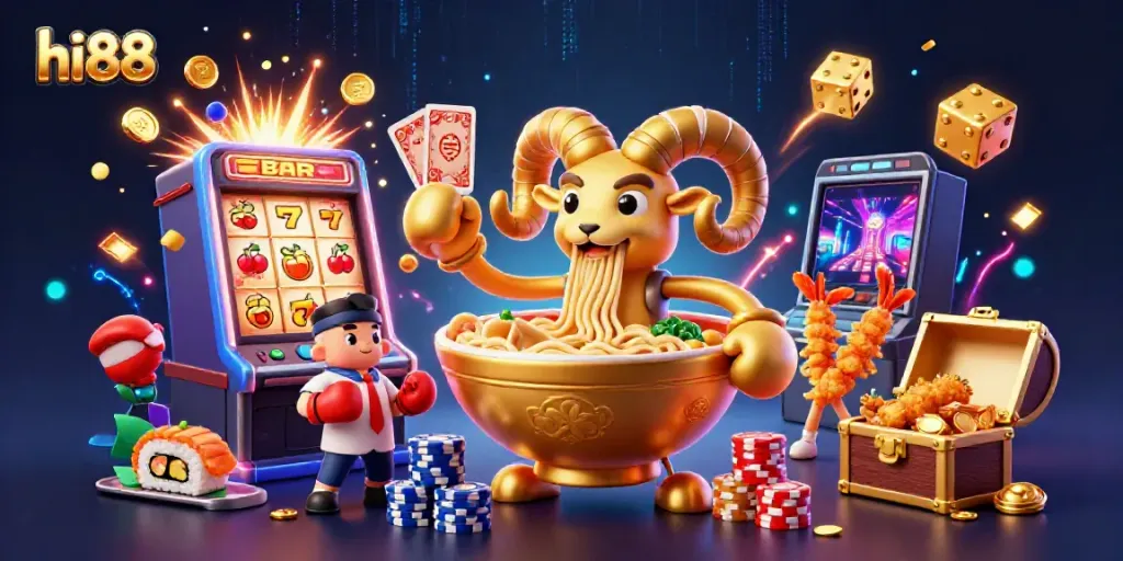Experience high-energy gambling action with hi88's colorful casino characters and vibrant games.